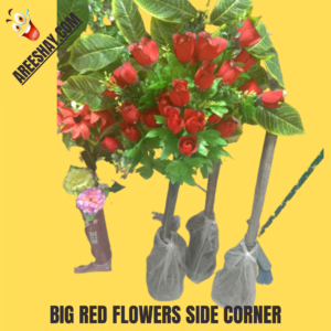 BIG RED ARTIFICIAL FLOWERS WITH A SIDE CORNER STAND