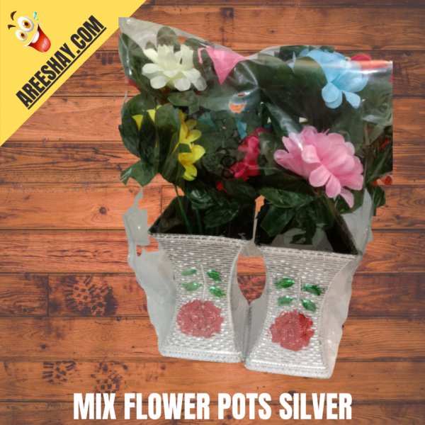 MIX ARTICIAL FLOWER SILVER POTS