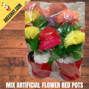 MIXED ARTIFICIAL FLOWER RED VASE PAIR