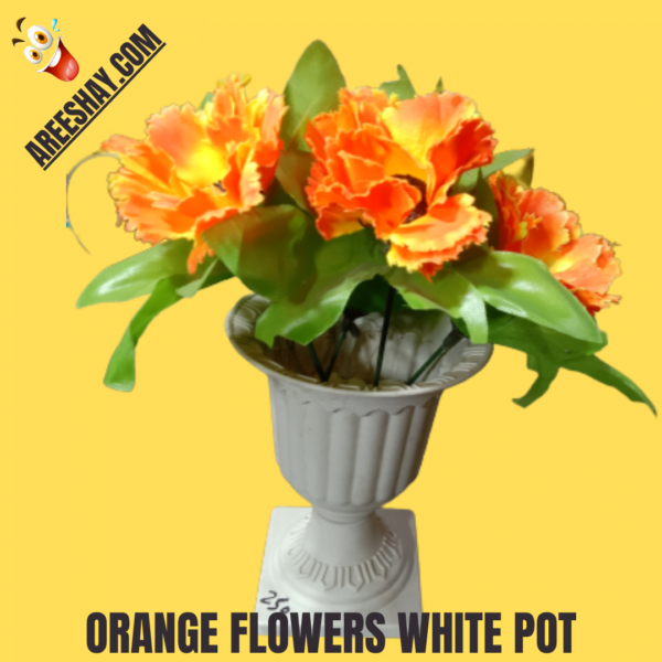 ORANGE FLOWERS WITH WHITE MINI POT