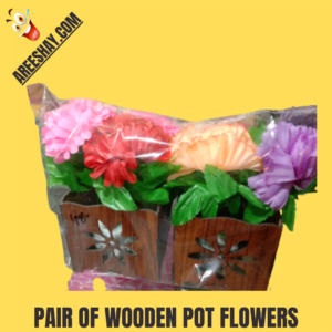PAIR OF WOODEN HANGING BASKETS WITH ARTIFICIAL FLOWERS