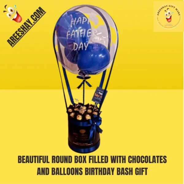 BEAUTIFUL ROUND BOX FILLED WITH CHOCOLATES AND BALLOONS BIRTHDAY BASH GIFT