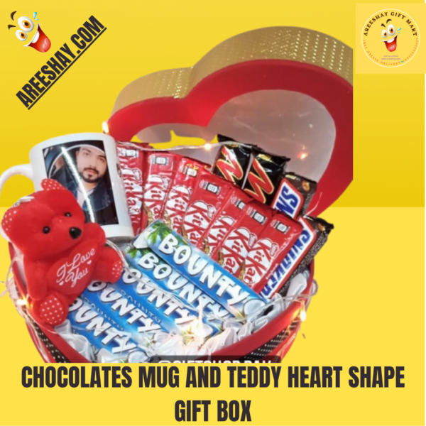CHOCOLATES MUG AND TEDDY HEART SHAPE GIFT BOX