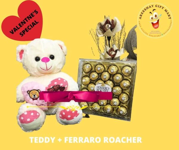 FERRERO ROCHER AND WHITE TEDDY COMBO GIFTS