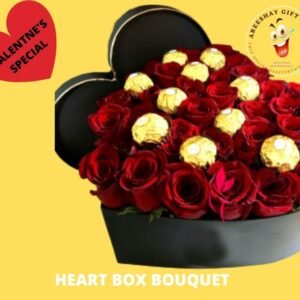 FRESH FLOWERS HEART BOX WITH FERRARO ROACHER