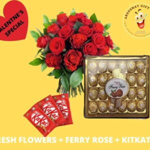 FRESH FLOWERS KITKAT AND FERRY ROSE COMBO GIFT PACK