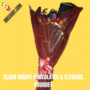 BLACK WRAP CHOCOLATES & FLOWERS BOUQUET