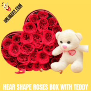 HEART SHAPE ROSES BOX WITH TEDDY