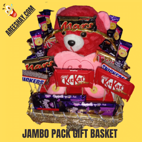 JAMBO PACK GIFT BASKET FILLED WITH CHOCOLATES AND TEDDY
