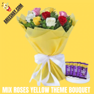 MIX ROSES YELLOW THEME BOUQUET WITH CHOCOLATES