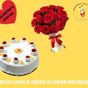 ONE DOZEN FRESH FLOWERS WITH FRESH CAKE FOR LOVED ONES