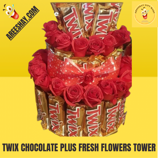 TWIX CHOCOLATE PLUS FRESH FLOWERS TOWER
