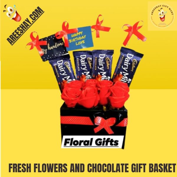 FRESH FLOWERS AND CHOCOLATE GIFT BASKET