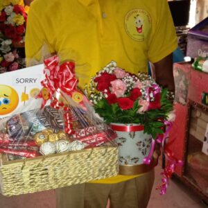 I AM SO SORRY GIFT BASKET WITH FRESH FLOWERS BOX