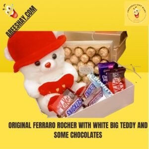 ORIGINAL FERRARO ROCHER WITH WHITE BIG TEDDY AND SOME CHOCOLATES.