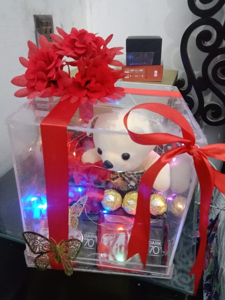 SURPRISE CHOCOLATE ACRYLIC GIFT BOX WITH TEDDY Send Gifts To Pakistan Same Day Delivery In