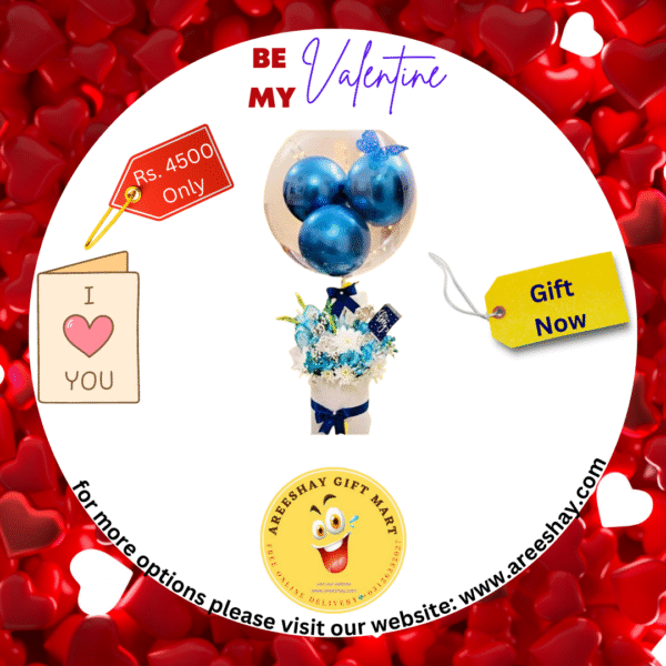 BLUE BOGO BALLOON WITH FLOWERS BOX
