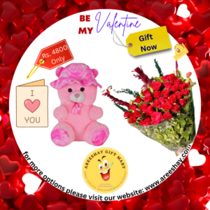 PREMIUM QUALITY PINK TEDDY BEAR WITH FRESH FLOWERS BOUQUET