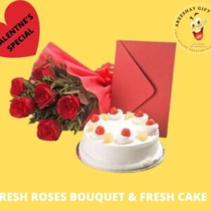 FRESH ROSES BOUQUET AND FRESH CAKES