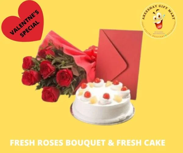 FRESH ROSES BOUQUET AND FRESH CAKES