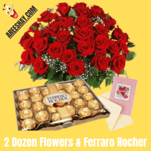 TWO DOZEN FRESH FLOWERS AND FERRARO ROCHER