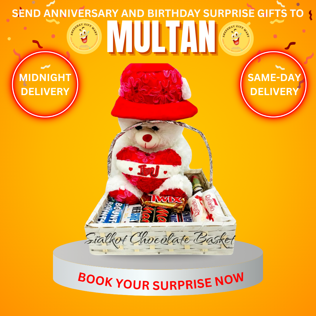 BEAUTIFUL WHITE TEDDY WITH CHOCOLATE GIFT BASKET