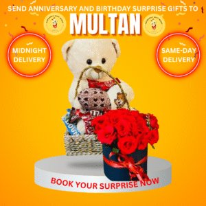 SEND ANNIVERSARY GIFT PACKAGE FOR HER FLOWERS BOX+TEDDY+CHOCOLATE BASKET